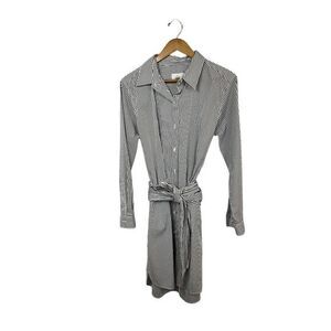 DKNY  Women's Size 12 Black Striped Tie-Waist Shirtdress Knee Length